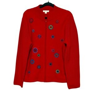 Vintage Coldwater Creek Eclectic Artsy Wool Cardigan Womens Size L Art Teacher